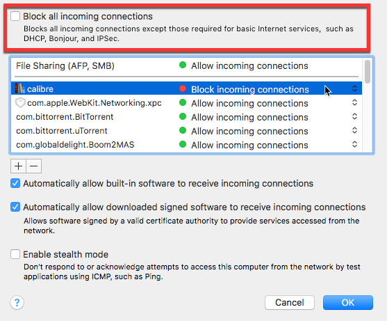 allow incoming connections on mac for excel